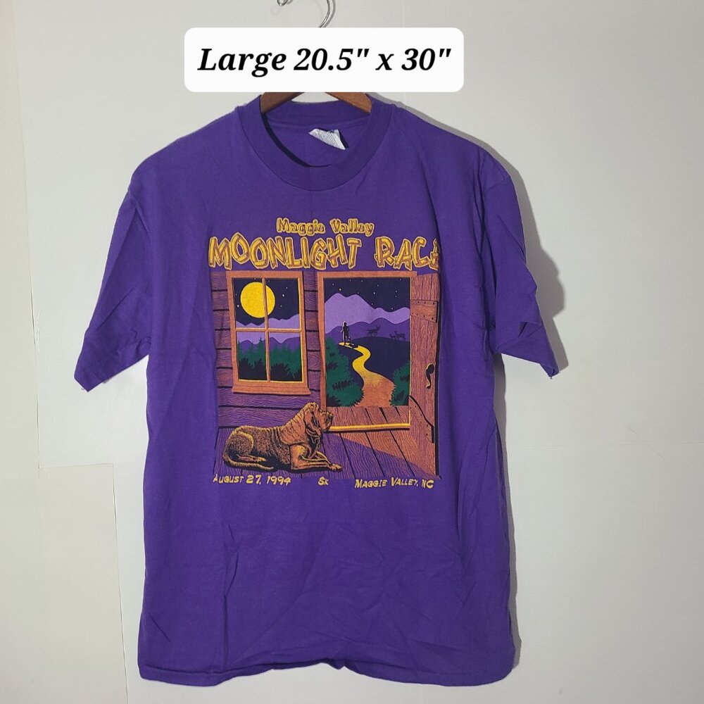 Vtg 1994 Maggie Valley Moonlight Race Purple Large T-Shirt Single Stitch MadeUSA